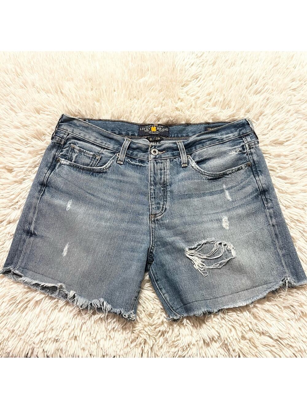 Lucky Brand The Boyfriend Short Distressed Cut-off Blue Jean Shorts Size 8/29